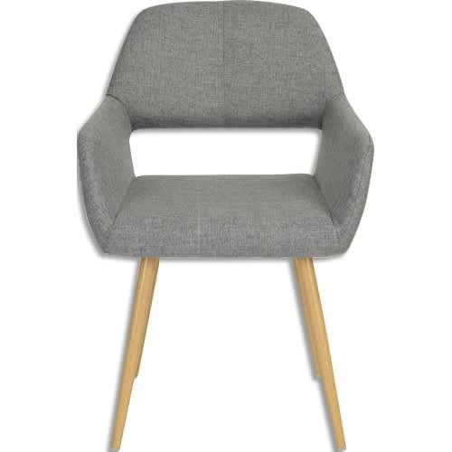 Chaise fixe en tissu, pieds en métal imitation bois_0