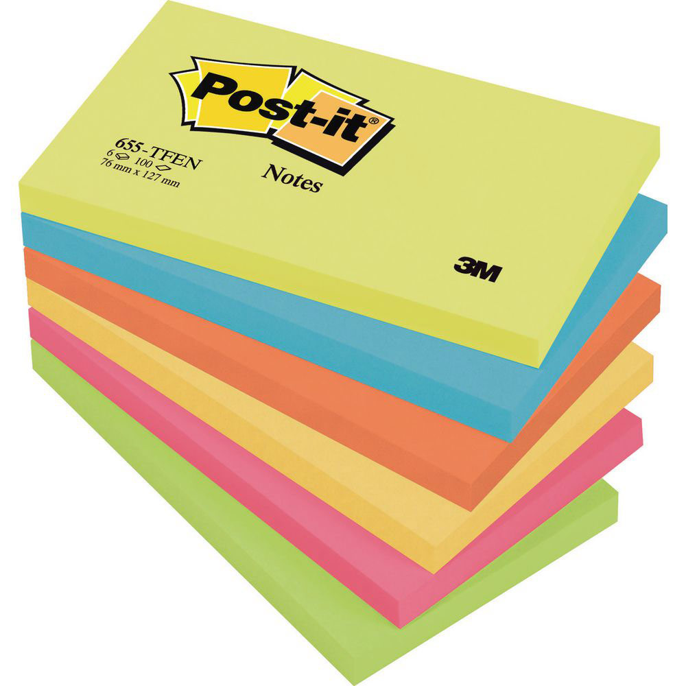 NOTES POST-IT COLORIS ASSORTIS ENERGIE - 76 X 127 MM DE 100 FEUILLES - LOT DE 6