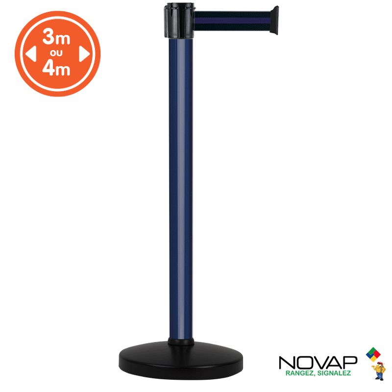 Poteau alu bleu à sangle Noir/Bleu sur socle portable - Novap_0