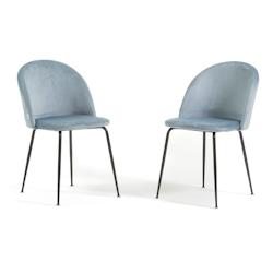 RATTATAN Lot de 2 chaises en velours avec pieds en métal, design élégant pour cuisine, salle à manger, bar ou restaurant – Sara – Bleu ciel/Gr_0