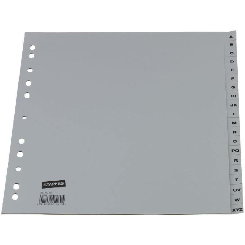 STAPLES INTERCALAIRES ALPHABÉTIQUES MAXI COMPOSÉS DE 20 TOUCHES - GRIS (PRIX UNITAIRE)