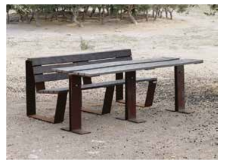 Table de pique-nique Espagne - structure en acier corten et lames en plastique recyclé - 1000 et 1800 mm_0