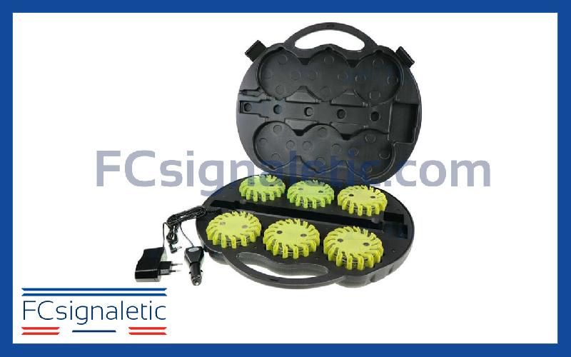 Valise de 6 balises lumineuses vertes autonomes magnétiques et rechargeables pour Gendarmerie, Police, Pompier, ambulancier, dépanneur_0