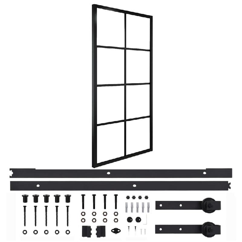 Vidaxl porte coulissante quincaillerie aluminium et verre esg 90x205cm 3056801_0