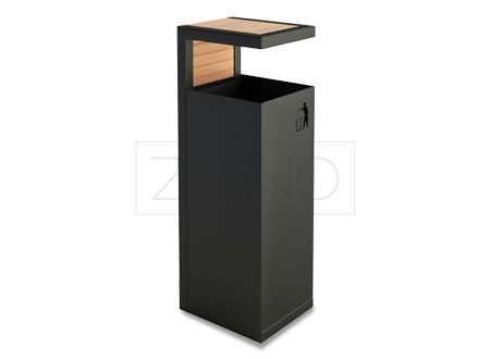 Poubelle publique Pavo 03.063.1 - Zano - 47 L - Lattes bois et acier noir ou inoxydable_0