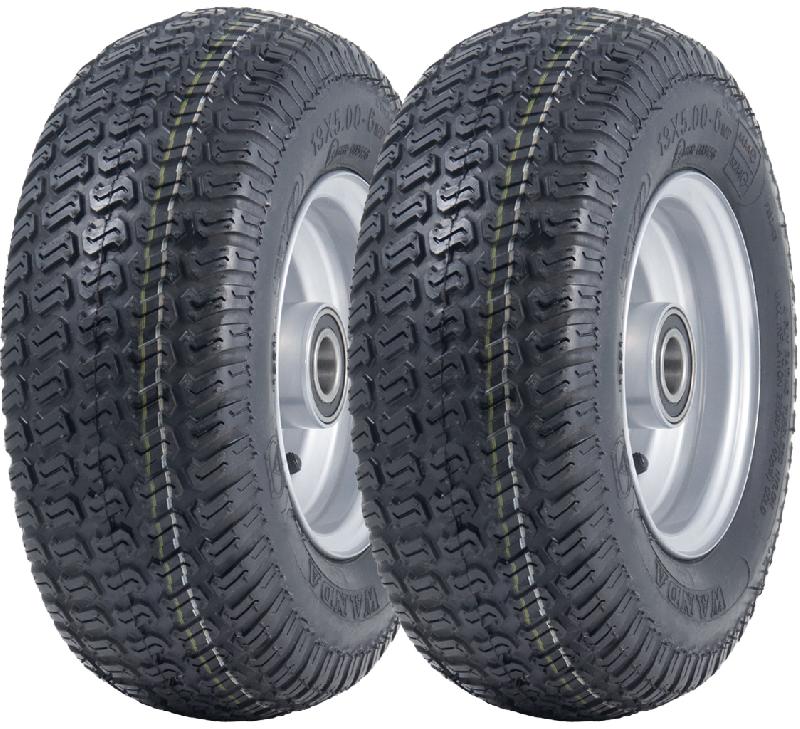 13x5.00-6 Grass Lawnmower Tyres  Rims Wanda P332- 25mm 6205 Bearings (Set of 2)_0
