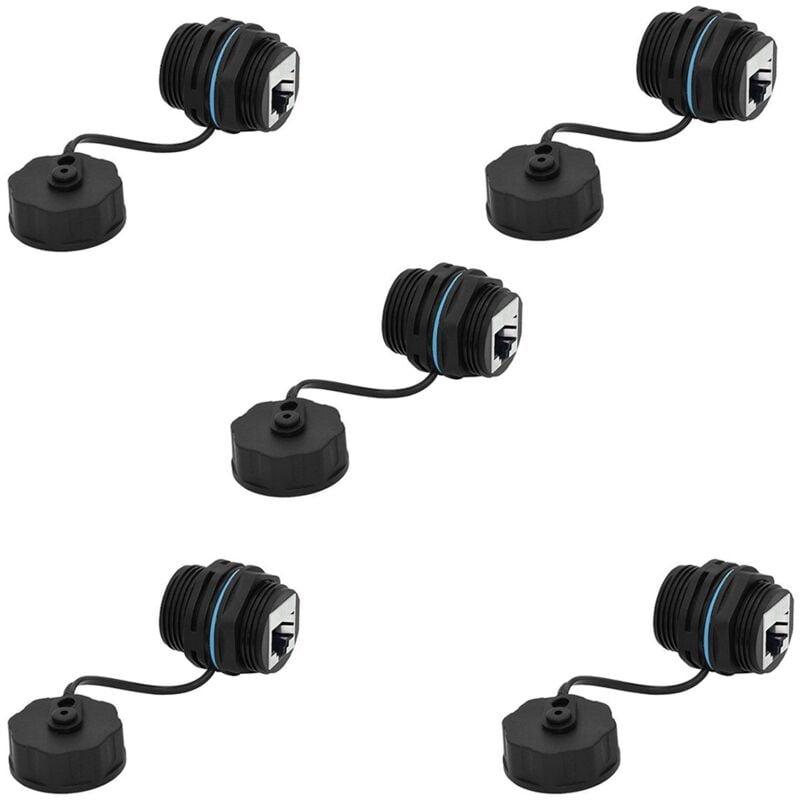 Connecteur RJ45 Coudé étanche IP67 - Lot De 2 - Pour Câbles Cat5/Cat6 - Montage Panneau, Usage Extérieur/résistant Poussière