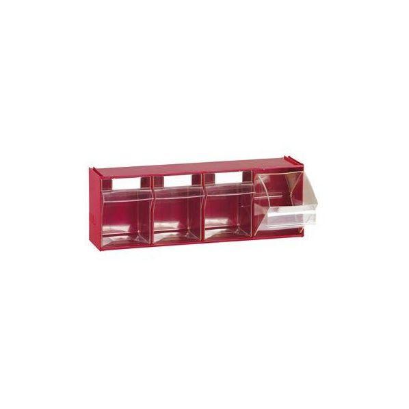 Bloc-tiroir 4 cases Rouge - superposable avec façades transparentes - Rolléco_0