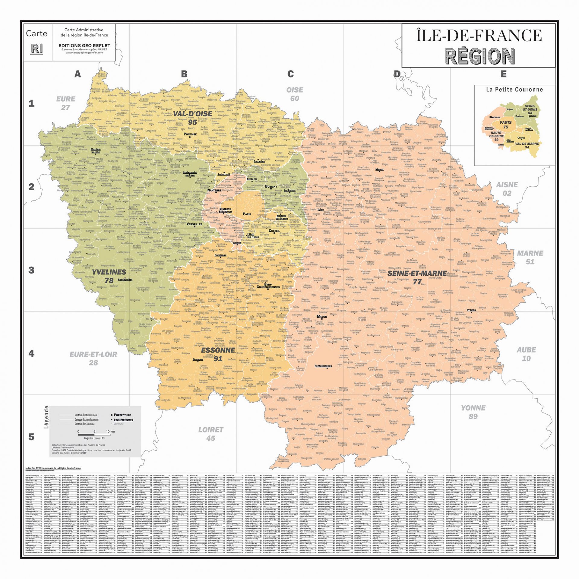 Carte administrative de la région île-de-france - poster plastifié 100x100cm_0