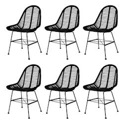 Décoshop26 - Set de 6 chaises de salle à manger design rustique en rotin naturel noir DEC025701 - noir 3000255395958_0