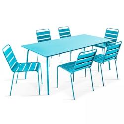 Oviala Business Ensemble table de terrasse et 6 chaises en métal bleu - bleu acier 105017_0