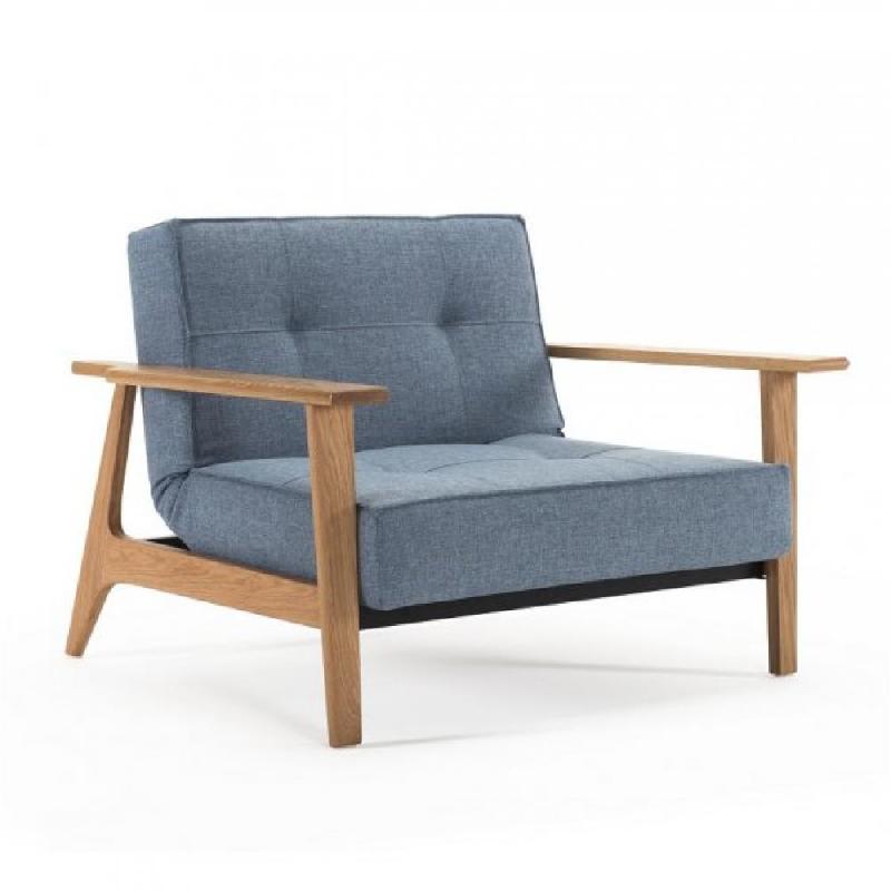 Fauteuil design convertible Innovation Living Splitback Frej - Mixed Dance Light Blue - Lit 90x115 cm avec accoudoirs en chêne clair_0