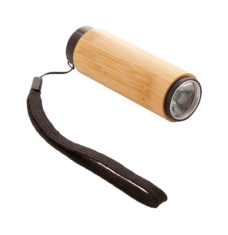 Lampe de poche en bambou - aluminium avec LED COB et dragonne - inclut 3 piles AAA_0