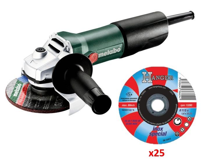 Meuleuse d'angle 850w w 850-125 en boite carton + 25 disques - METABO - shrp6 - 780664_0