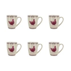 Novastyl - Lot 6 Mugs Gallina 38cl En Gres Gris Et Rouge - 3256391044575_0