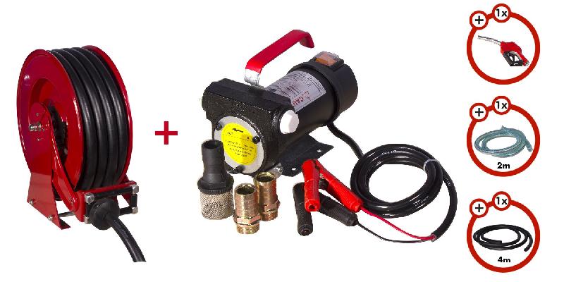 Pack enrouleur Diesel 15 m Ø 3/4 20 bars Acier peint avec pompe 12 V pistolet et tuyaux MW Tools SHD3415 SET3 12_0