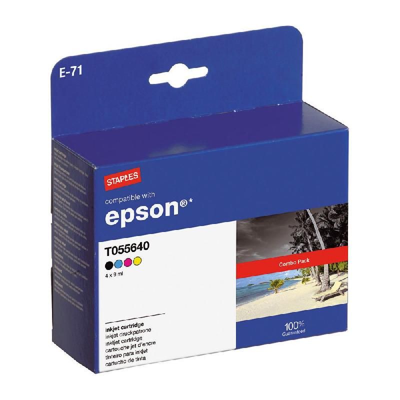 STAPLES CARTOUCHE D'ENCRE COMPATIBLE T0556 (7486628) - PACK DE 4 - COMPATIBLE: EPSON - COULEUR: NOIR, CYAN, JAUNE, MAGENTA (LOT DE 4 CARTOUCHES)