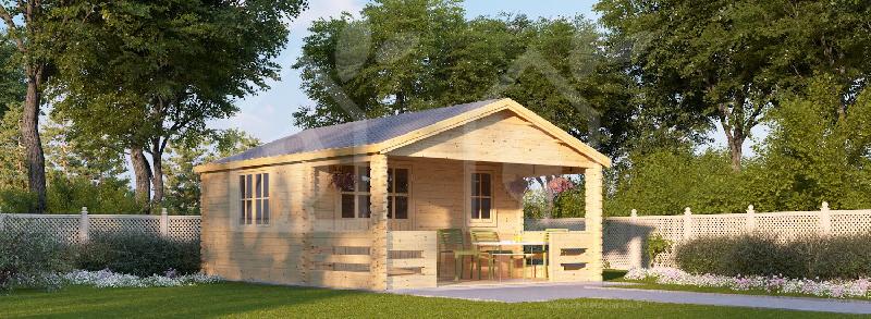 Abri de jardin Shanon 16m² + 7m² avec véranda - Épaisseur 66mm - Pin nordique naturel_0