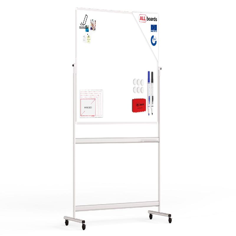 ALLboards Tableau Blanc Emaillé Mobile Double Face Magnétique Effaçable à Sec avec Cadre en Aluminium 150x100cm - TOS1510P3_0