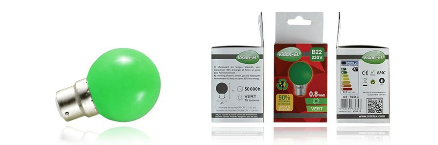 AMPOULE LED GLOBE B22 1W VERT VISION-EL 7644C