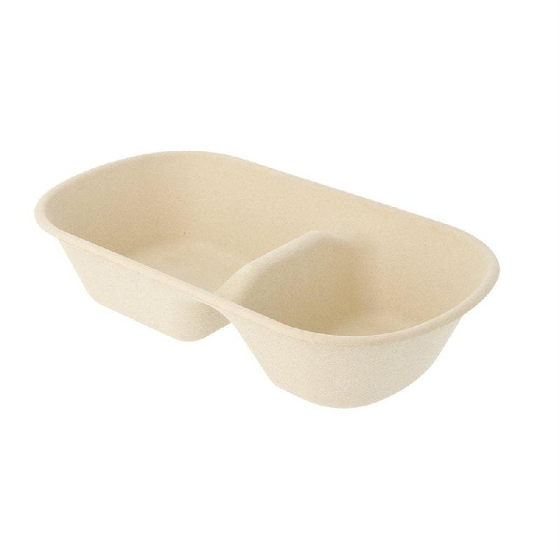 Barquette bagasse naturel 2 compartiments 850cc 23,5x13,1x4,6cm - par 500_0