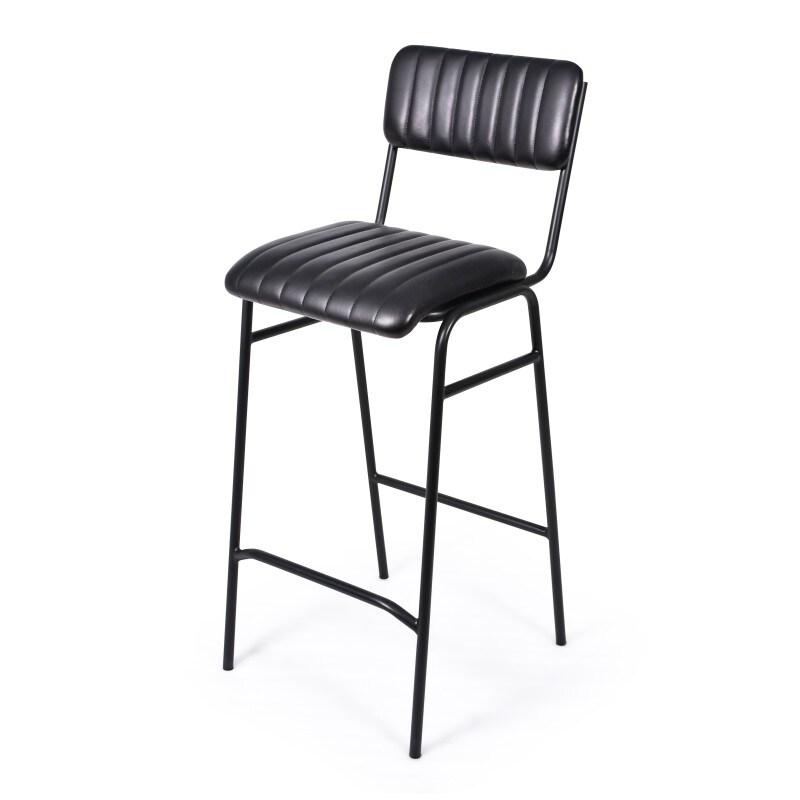 Bistromania Chaise de bar RETRO - Noir - cuir de buffle & métal noir - L 45 x P 44 x H 104 cm - H assise 73 cm - noir cuir AJ004_0