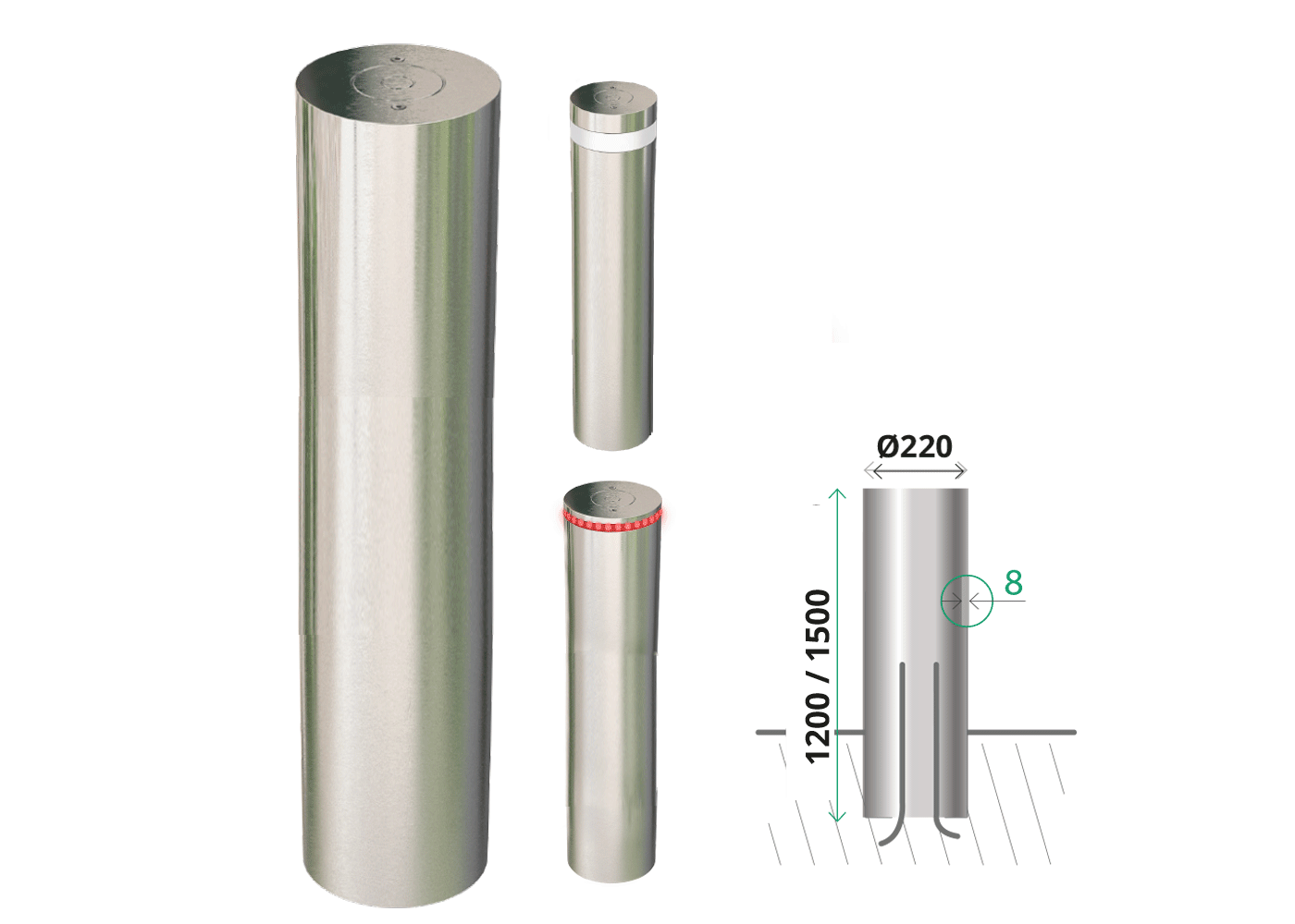Borne fixe de sécurité Ø220 - HS1200 - acier inoxydable AISI-304 satiné_0