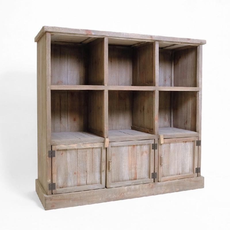 Buffet bas Héritage - pin vieilli - 6 cases, 3 portes - L119xP39xH110cm_0