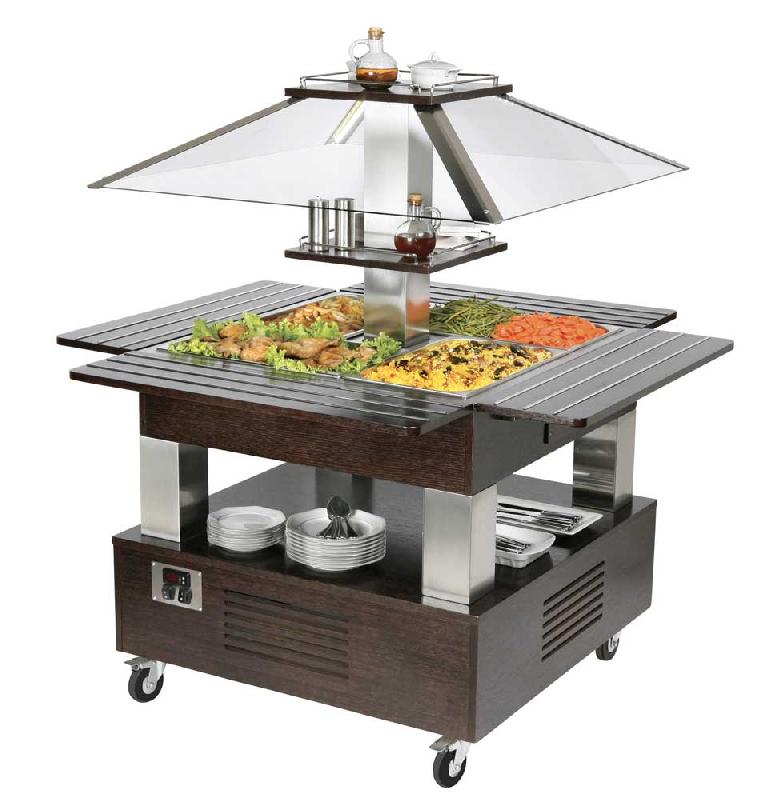 Buffet îlot chauffant - couvercle fixe - 4 bacs GN1/1 - SBC 40C - 1445x1445x1540 - Température +20°C à +90°C_0
