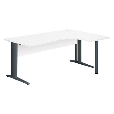 BUREAU COMPACT EXCELLENS L180 CM BLANC RETOUR À DROITE PIÉTEMENT '' L'' MÉTAL ANTHRACITE