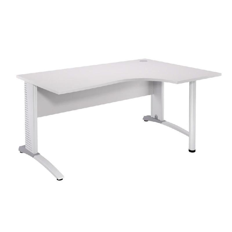 BUREAU COMPACT RETOUR A DROITE BIOSPACE 2 - L. 160 X P. 110 CM - PLATEAU BLANC - PIEDS L BLANCS  - EMBASE BLANCHE