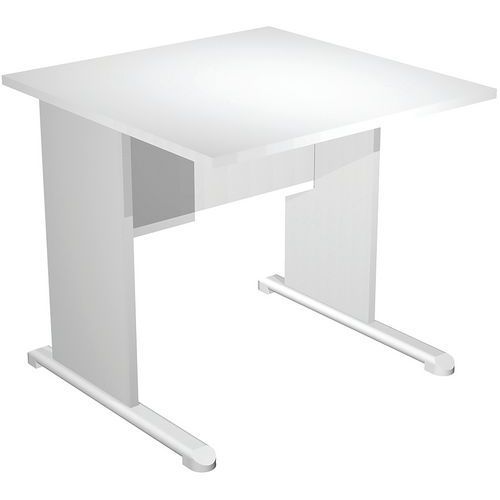 BUREAU DROIT PIEDS L FAST - 80 CM - BLANC - GRIS ALU/ALU