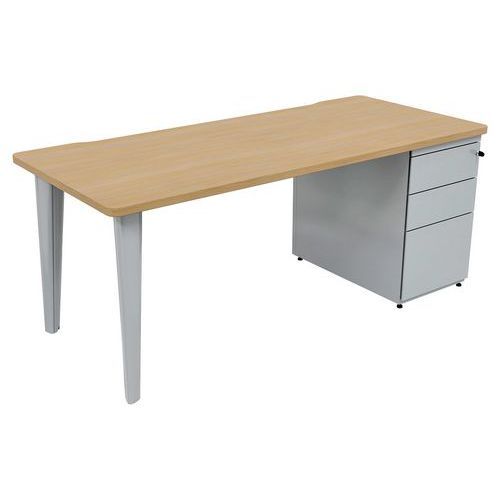 BUREAU EVIDENCE 180X80 CHÊNE CLAIR CAISSON PORTEUR/PIED ALU - VINCO