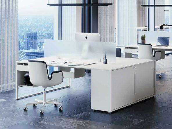 Bureau bench 2 personnes sur armoire coulissante bois blanc_0