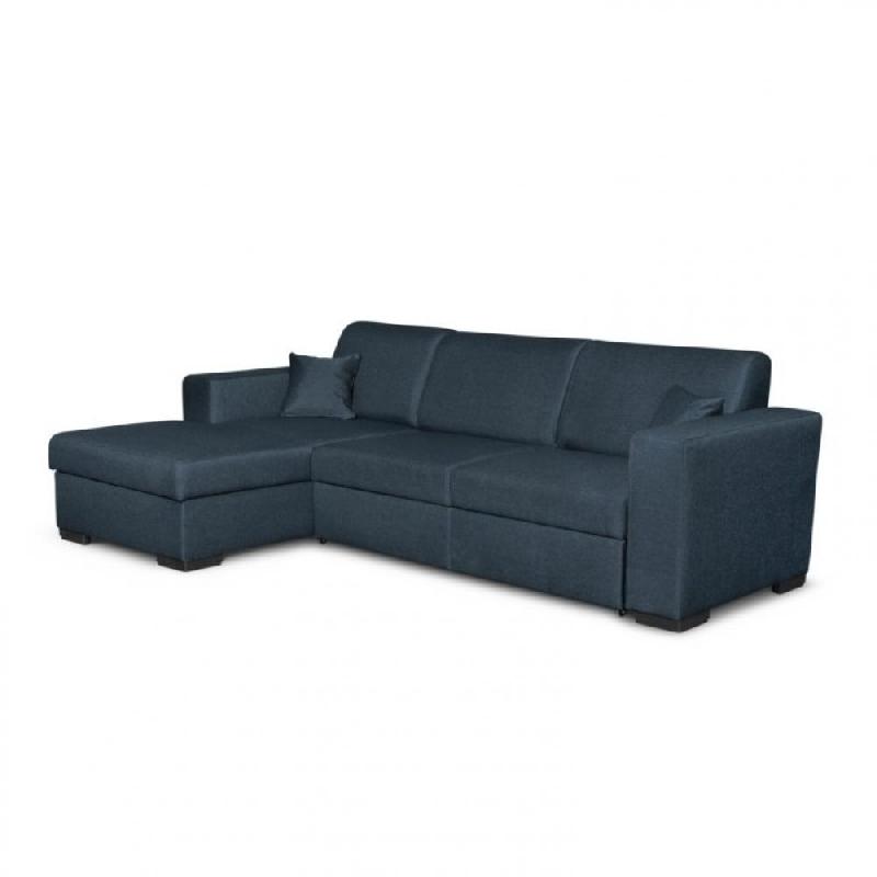 Canapé d'angle gauche convertible CABIRI bleu pétrole - avec coffre de rangement et coussins d'appoint_0