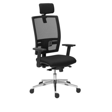 CHAISE DE BUREAU BRUNEAU ACTIV' TISSU ET MAILLE - MÉCANISME SYNCHRONE - AVEC TÊTIÈRE - PIEDS ALUMINIUM - ACCOUDOIRS 3D - NOIR