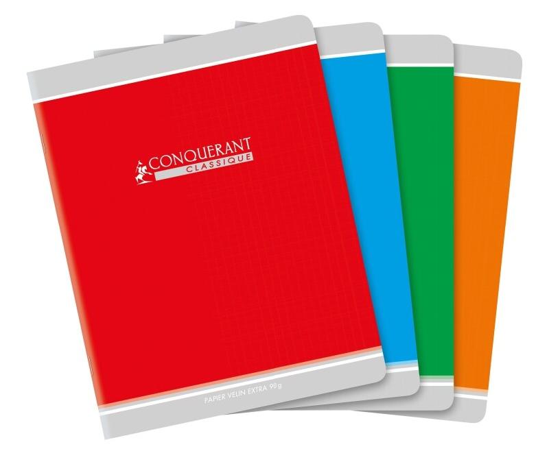 CONQUERANT Lot de 10 Cahier Classique piqué 17x22, 60p./30 feuilles 90g/m², Séyès, coloris assortis (4) - 3020120000695_0