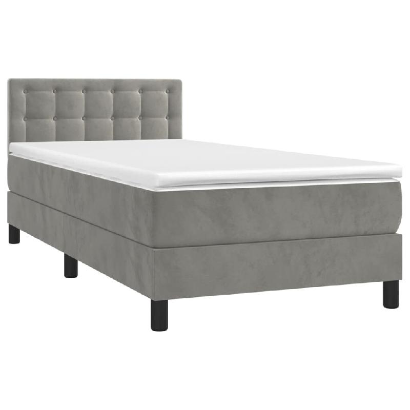 Décoshop26 - Cadre de lit LED avec sommier tête de lit matelas 80x200cm tissu velours gris clair TDL0208492 - gris 3001543147761_0
