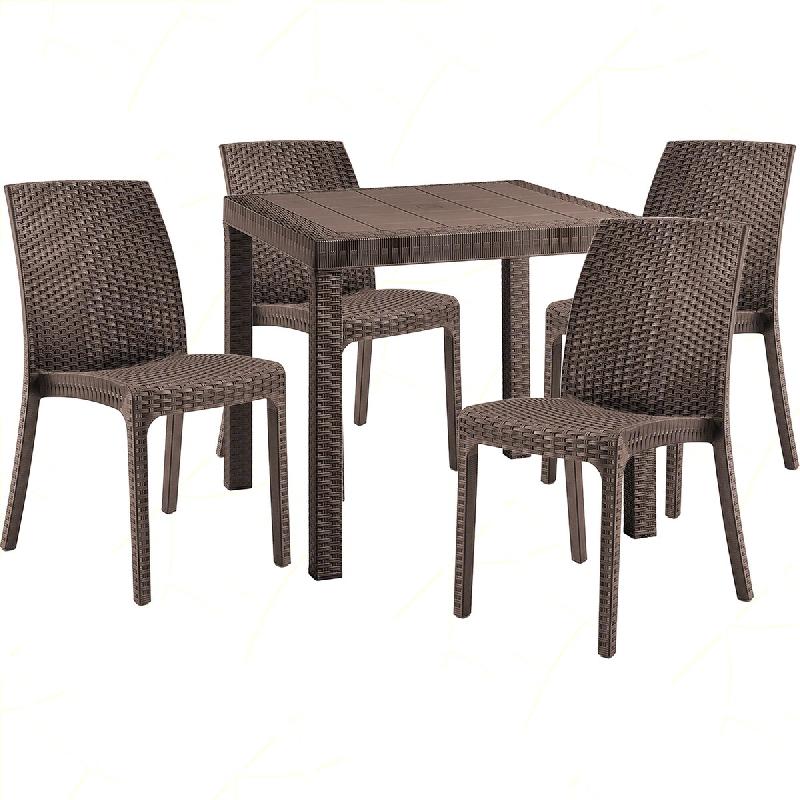 Ensemble de 4 chaises avec une table carrée en rotin marron - marron plastique polypropylène 8050054388496_0