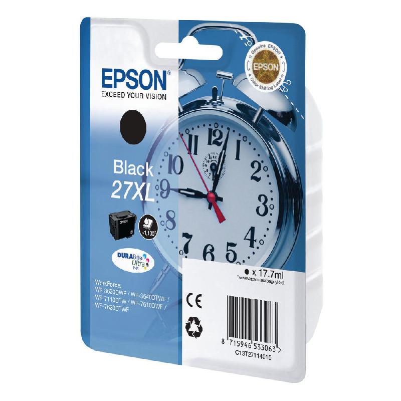 EPSON 27XL 'RÉVEIL' CARTOUCHE D'ENCRE ORIGINALE GRANDE CAPACITÉ DURABRITE ULTRA (C13T27114012) - NOIR