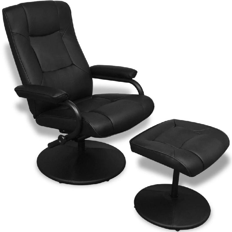 Fauteuil lounge design club avec repose-pied en cuir synthétique noir - Dossier réglable - 1102063/4_0