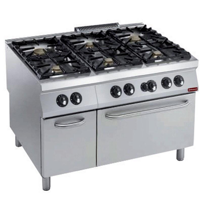 Fourneau tout gaz 6 feux gaz + four GN 2/1 - Diamond - 0615402039864_0