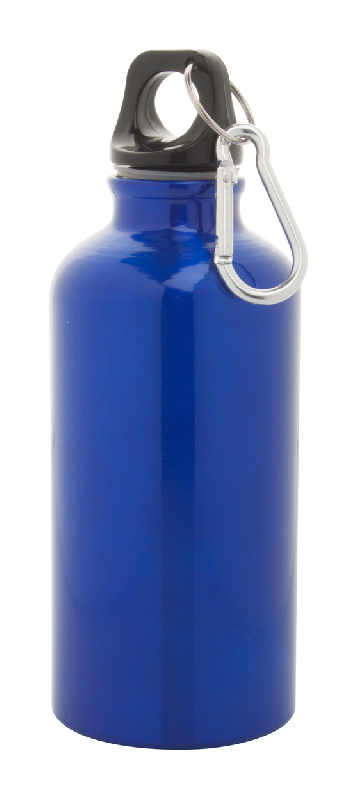 Gourde sport en aluminium - 400 ml avec mousqueton - Couleur bleu - Livrée en boîte carton_0