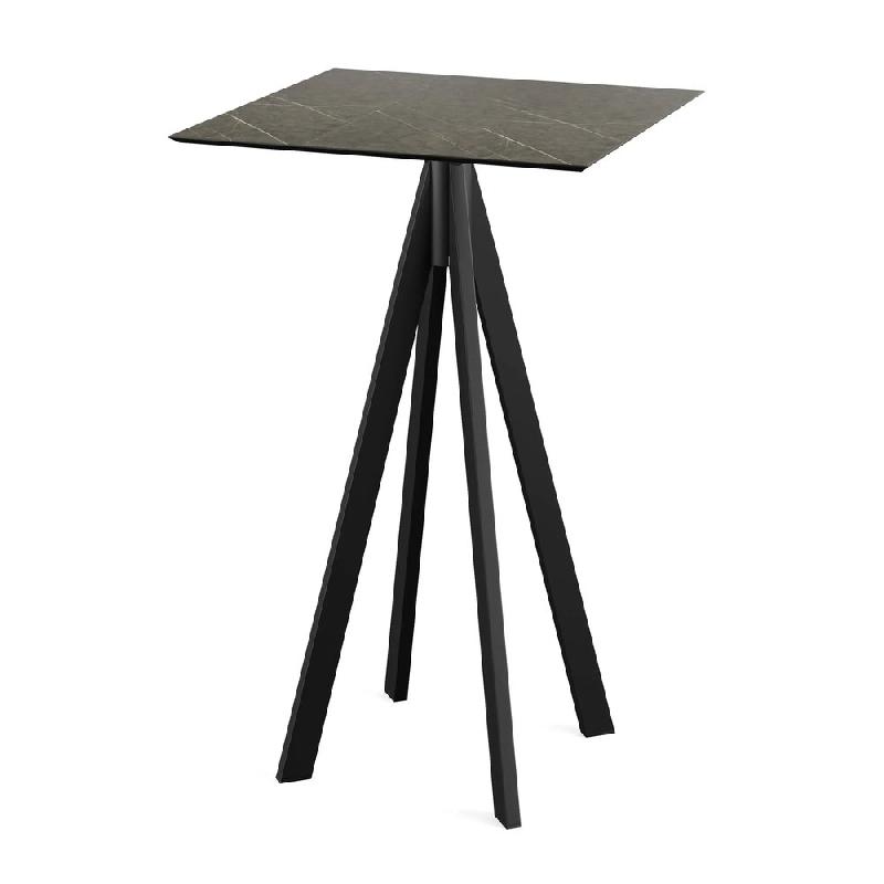 Infinity mange-debout avec piètement noir + plateau HPL Midnight Marble 70x70 cm_0