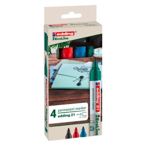 MARQUEUR PERMANENT EDDING E21 RECHARGEABLES POINTE OGIVE DE 1,5 À 3 COULEURS ASSORTIES - POCHETTE DE 4