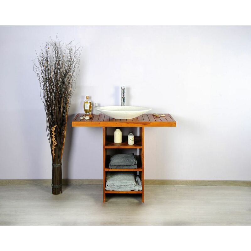 Meuble Teck Salle De Bain 140 Borneo Ensemble Vasque Blanc