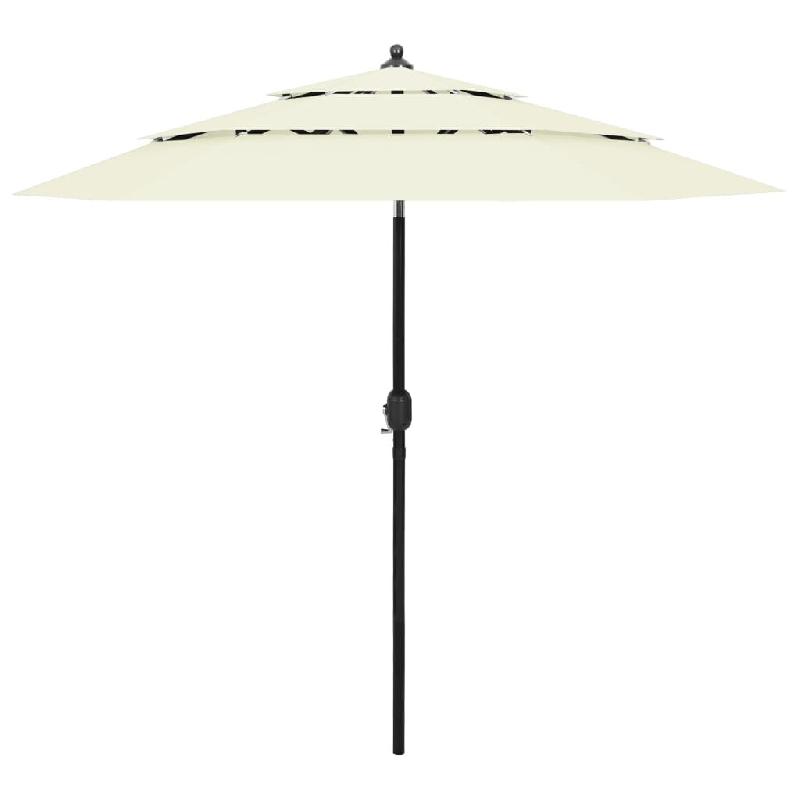 Parasol de jardin à 3 niveaux avec mât en aluminium sable 2,5 m Modèle Solaris Sud - 313860_0