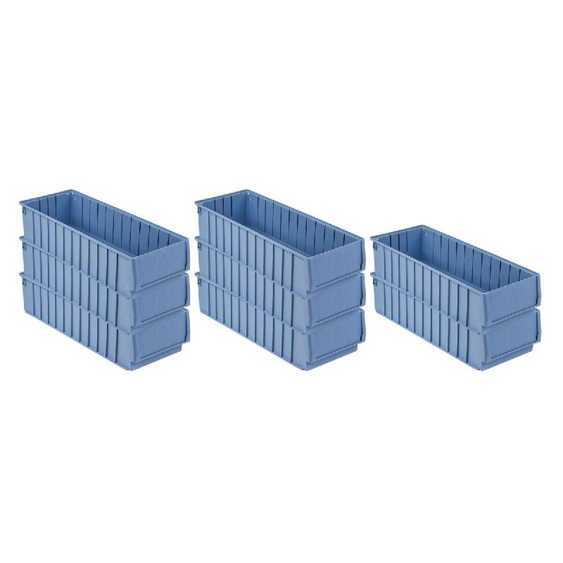 PROREGAL 8x Bac à étagères 600 BH avec étiquette & capot de protection | HxLxP 14x23,4x60cm, 15,4L | Bac à bec - bleu plastique RMK36-36_0