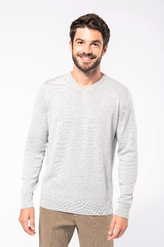 Pull col en V écoresponsable homme - Kariban - Réf: K980 - 50% coton biologique / 50% polyester recyclé - Coupe ajustée_0