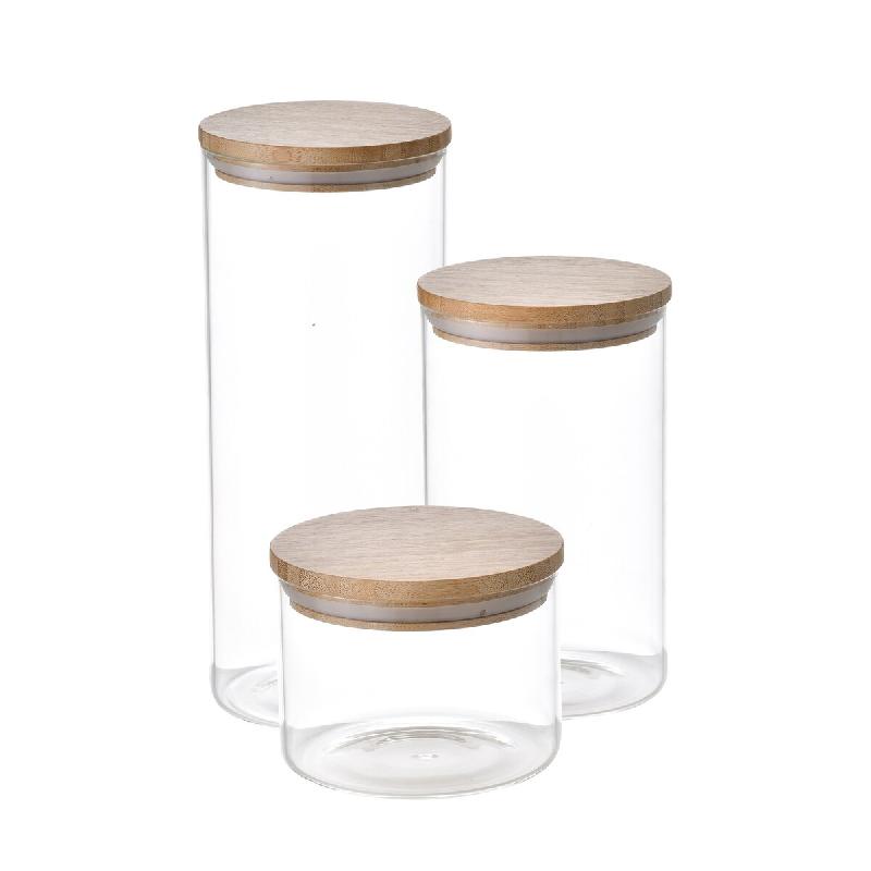 San Ignacio - Lot de 3 bocaux en verre borosilicate (0,6 / 1,4 / 2,1 L) pour le stockage des aliments - Natur - transparent verre Q4232_0